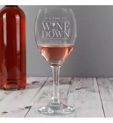 PERSONALISED 'IT'S TIME TO WINE DOWN' WINE GLASS