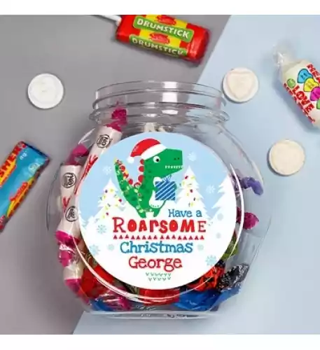 PERSONALISED DINOSAUR CHRISTMAS SWEET JAR
