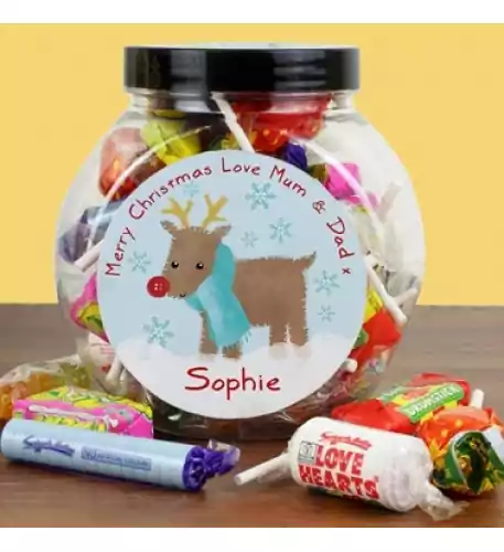 PERSONALISED FELT STITCH REINDEER SWEET JAR
