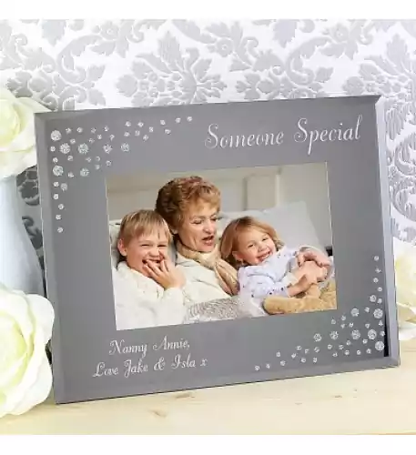 PERSONALISED ANY MESSAGE DIAMANTE LANDSCAPE 6X4 GLASS PHOTO FRAME
