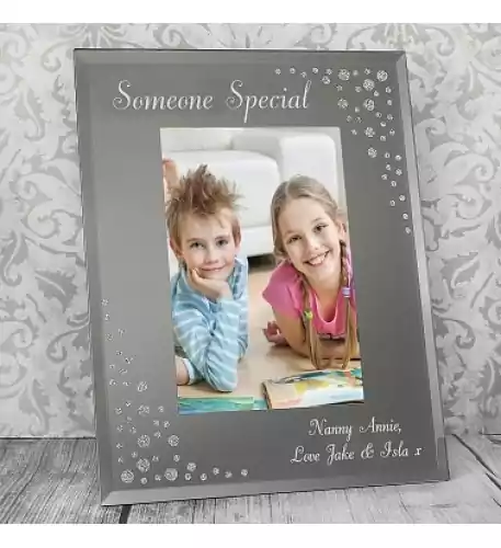 PERSONALISED ANY MESSAGE DIAMANTE 6X4 PORTRAIT GLASS PHOTO FRAME
