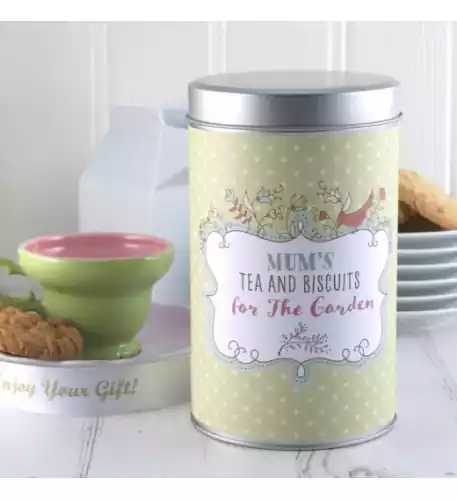 Personalised Tea and Biscuits Garden Tin with a Dozen Cookies