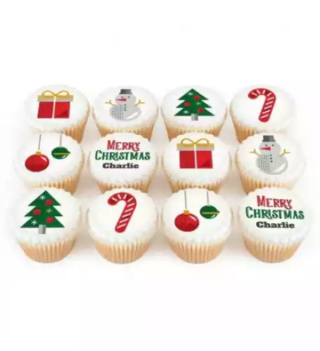 12 red & green iced cupcakes