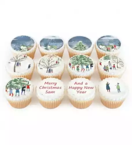 12 snow village cupcakes