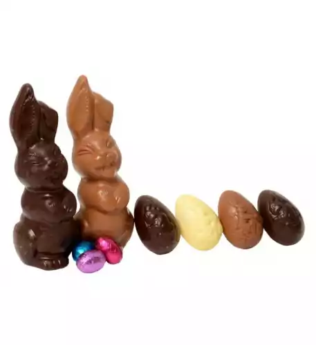 Duo Easter bunnies and Easter eggs Callebaut chocolate