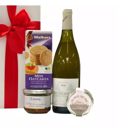 Aperitif gift with white Chablis and French delicacies